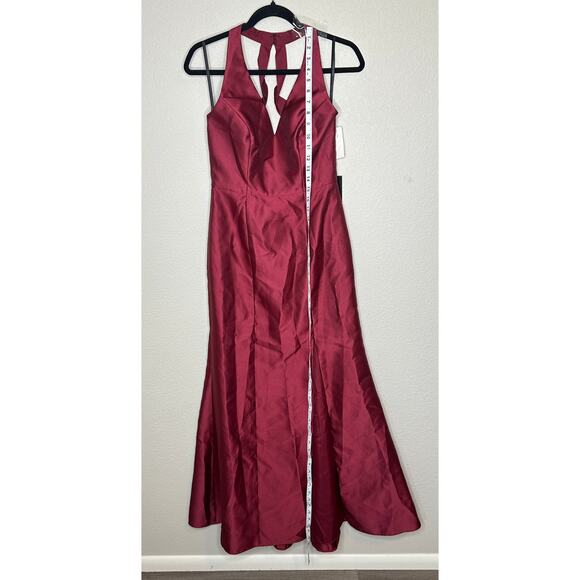 Alfred Sung NWT Burgundy Red V-Neck Halter Satin Trumpet Dress Formal Cocktail 4 - Picture 8 of 9